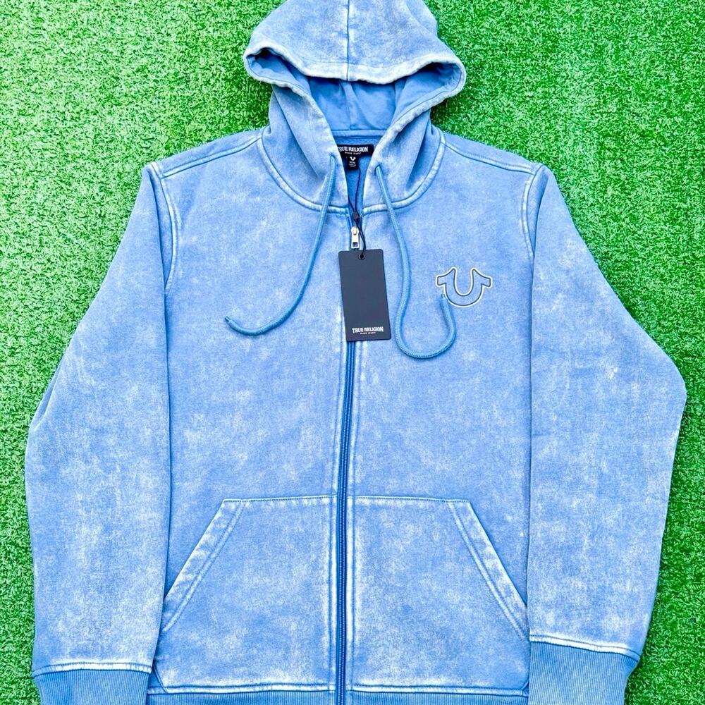 True Religion Coronet Blue Washed HS Zip Up Hoodie New With Tag